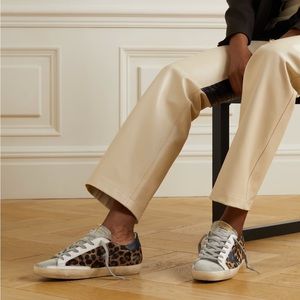 Golden Goose Superstar distressed leopard-print, leather/suede sneakers Size 37